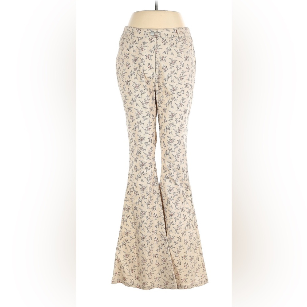 Floral Print Flare Jeans pink Beige Forever 21 Sz Medium